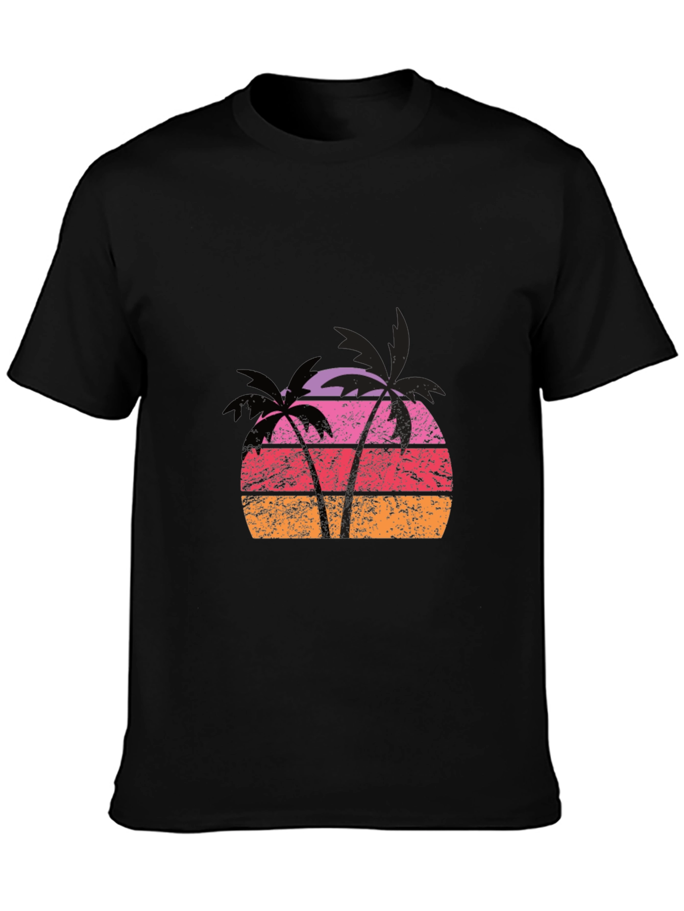 Retro Palm Tree Sunset Graphic Tee - Black