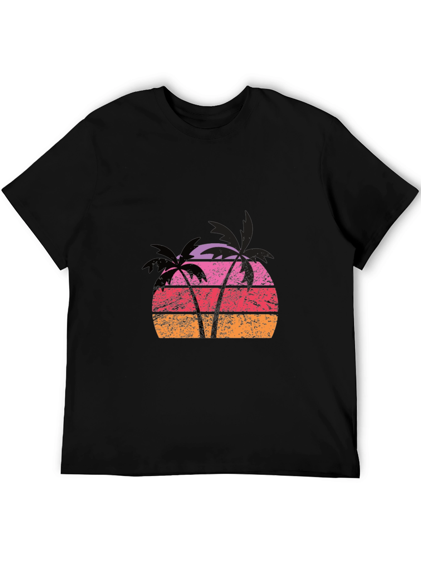 Retro Palm Tree Sunset Graphic Tee - Black