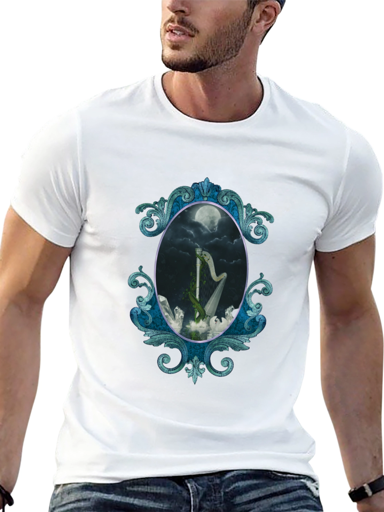 Mystic Harp T-Shirt - Gothic Moon Design
