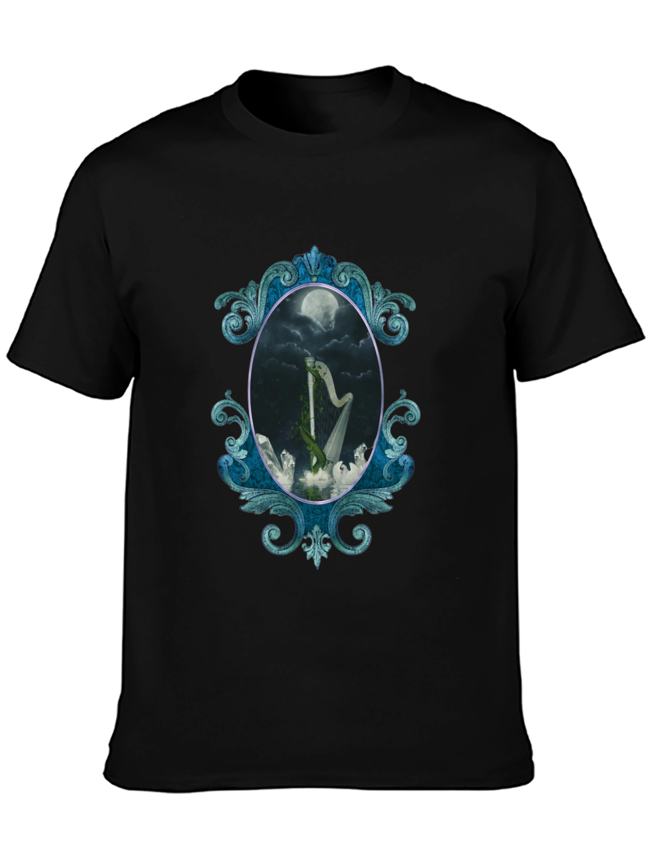 Mystic Harp T-Shirt - Gothic Moon Design