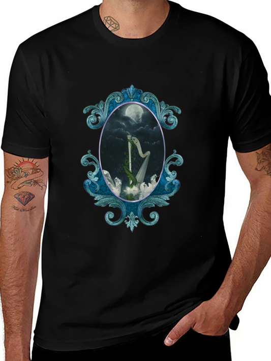 Mystic Harp T-Shirt - Gothic Moon Design