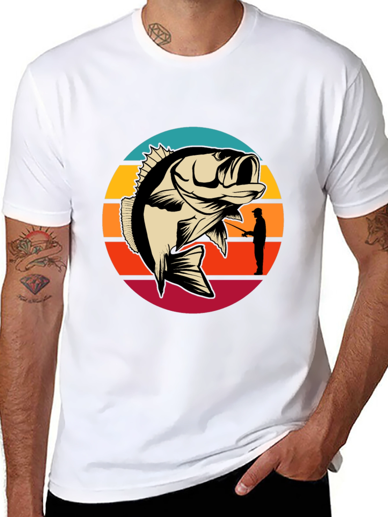 Fishing T-Shirt - Bass Silhouette Sunset Graphic Tee