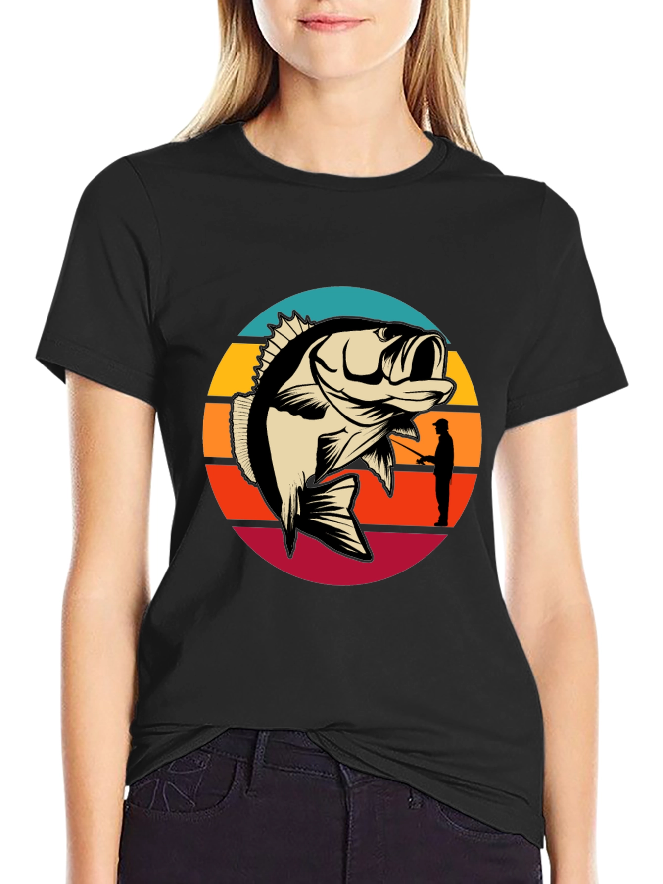 Fishing T-Shirt - Bass Silhouette Sunset Graphic Tee