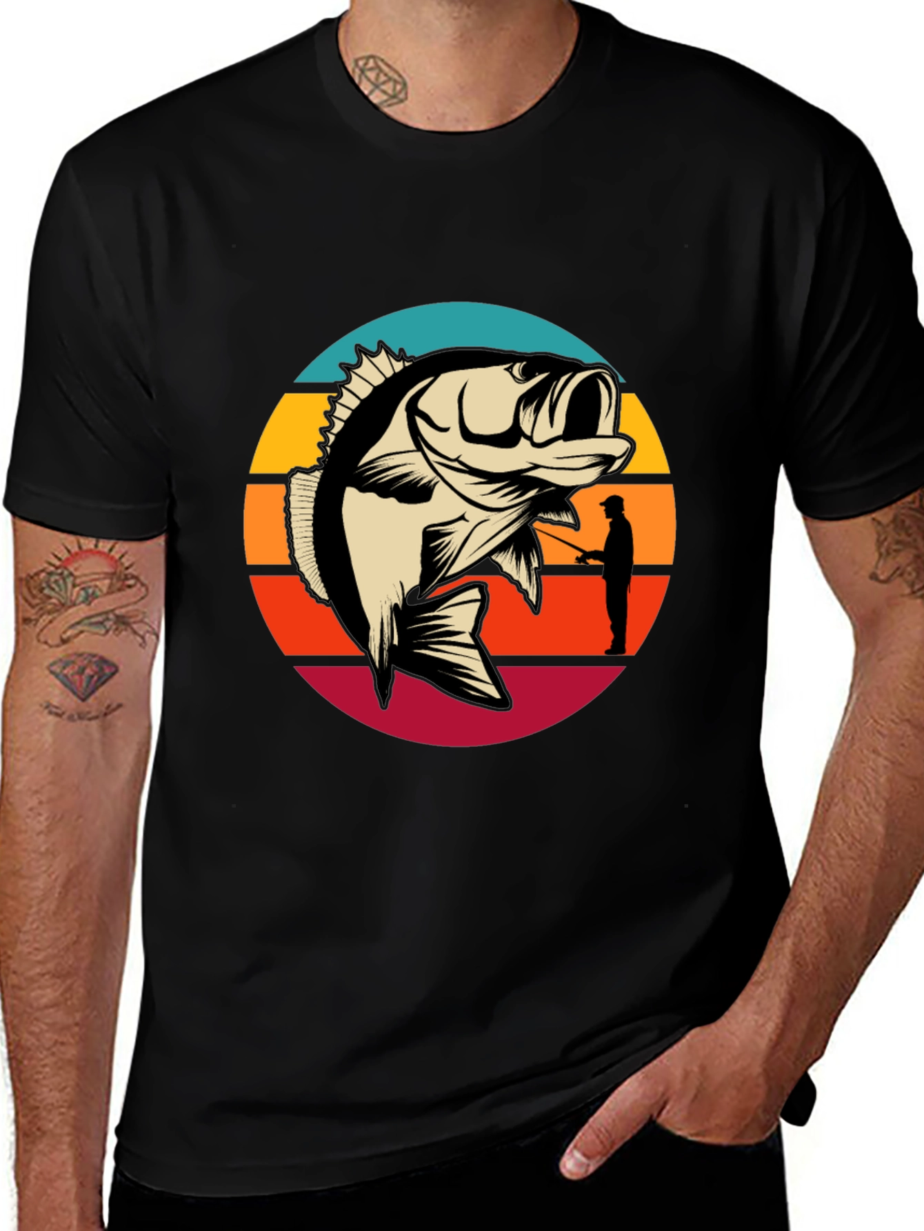 Fishing T-Shirt - Bass Silhouette Sunset Graphic Tee