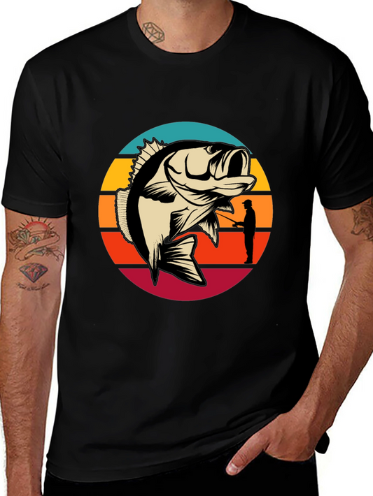 Fishing T-Shirt - Bass Silhouette Sunset Graphic Tee