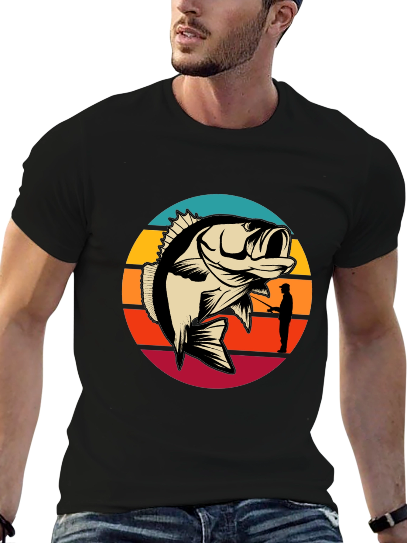 Fishing T-Shirt - Bass Silhouette Sunset Graphic Tee