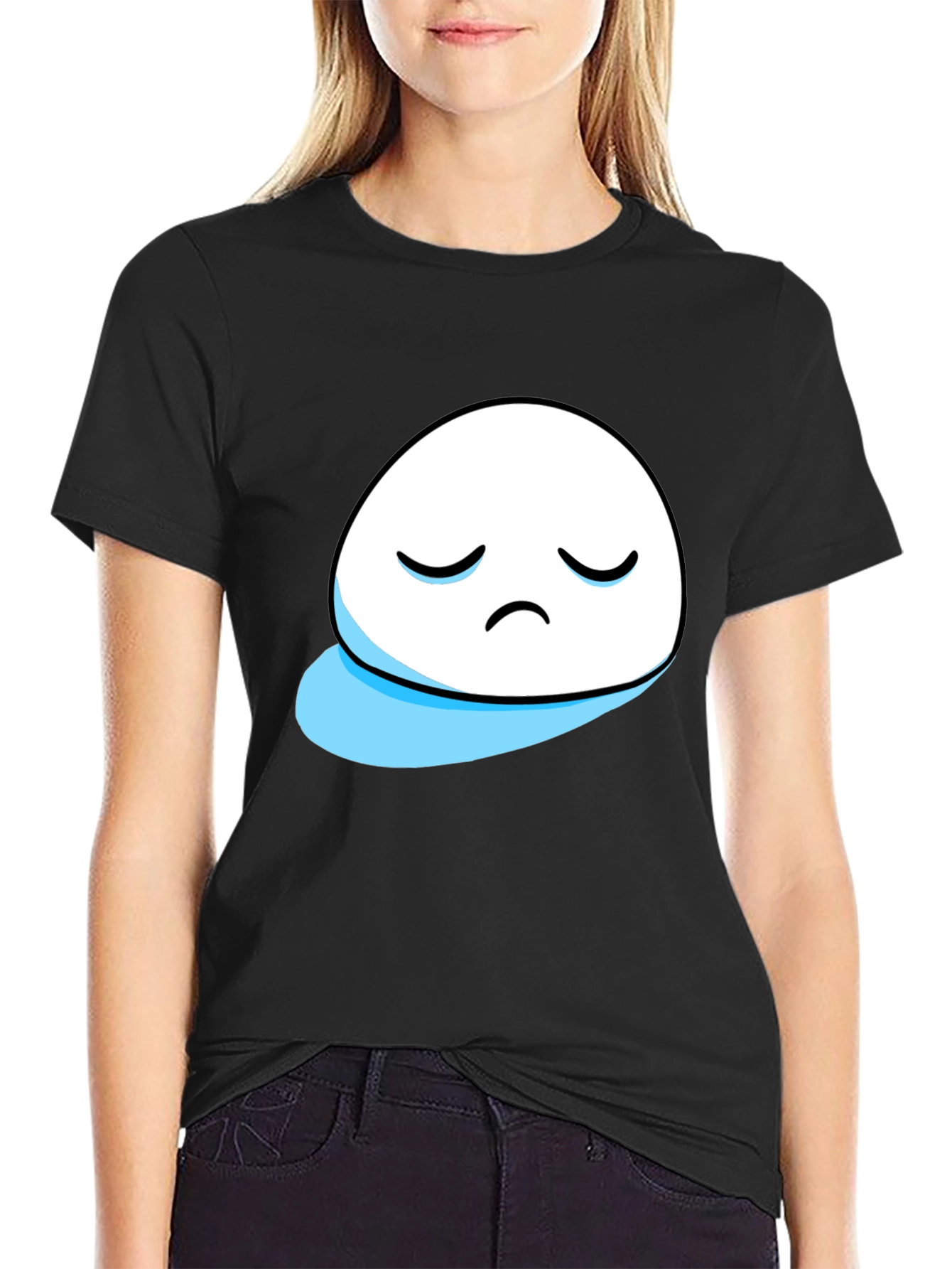 Sad Blob Graphic Tee - Black Cotton T-Shirt