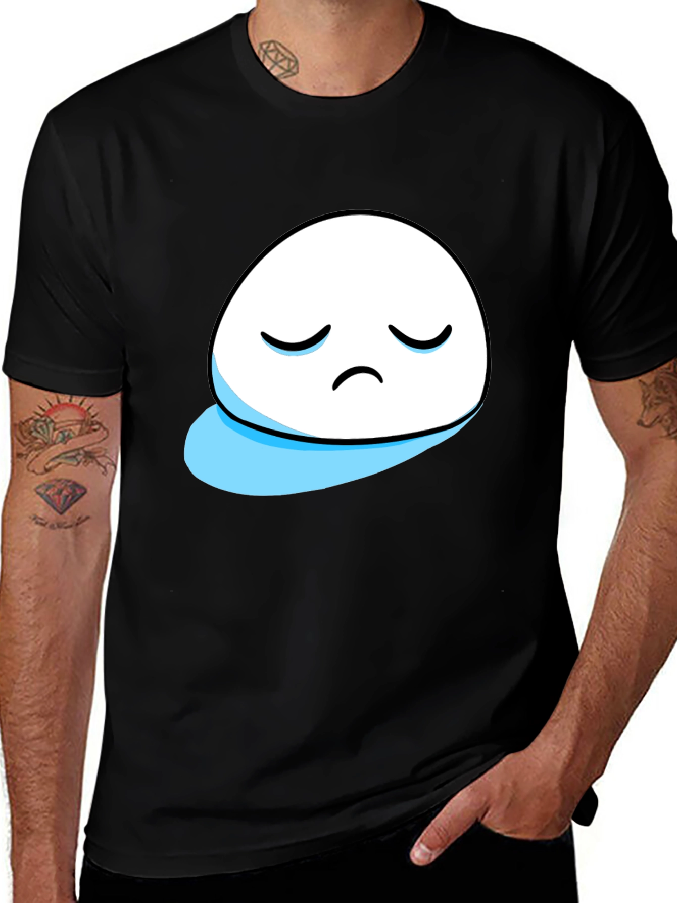 Sad Blob Graphic Tee - Black Cotton T-Shirt