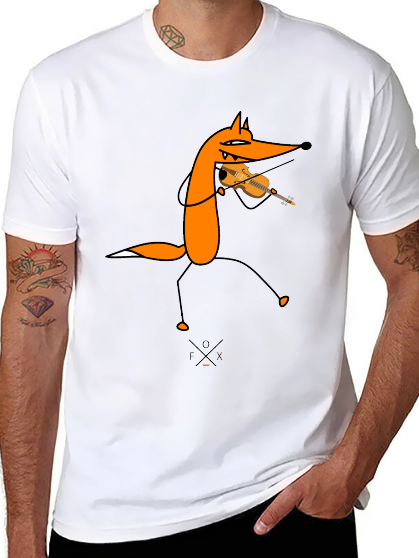 Funny Fox Violinist Black Graphic Tee
