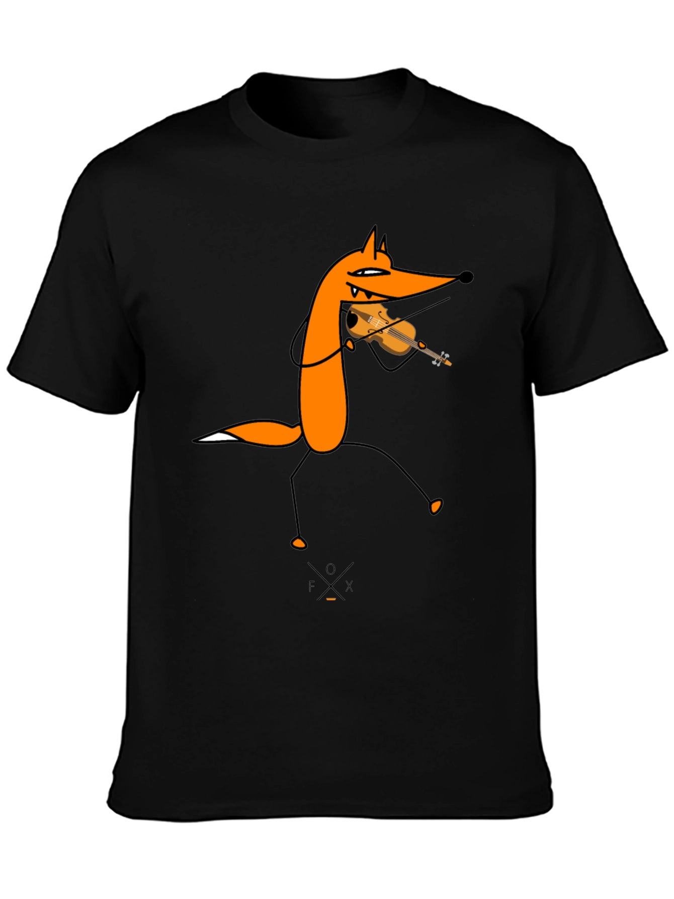 Funny Fox Violinist Black Graphic Tee