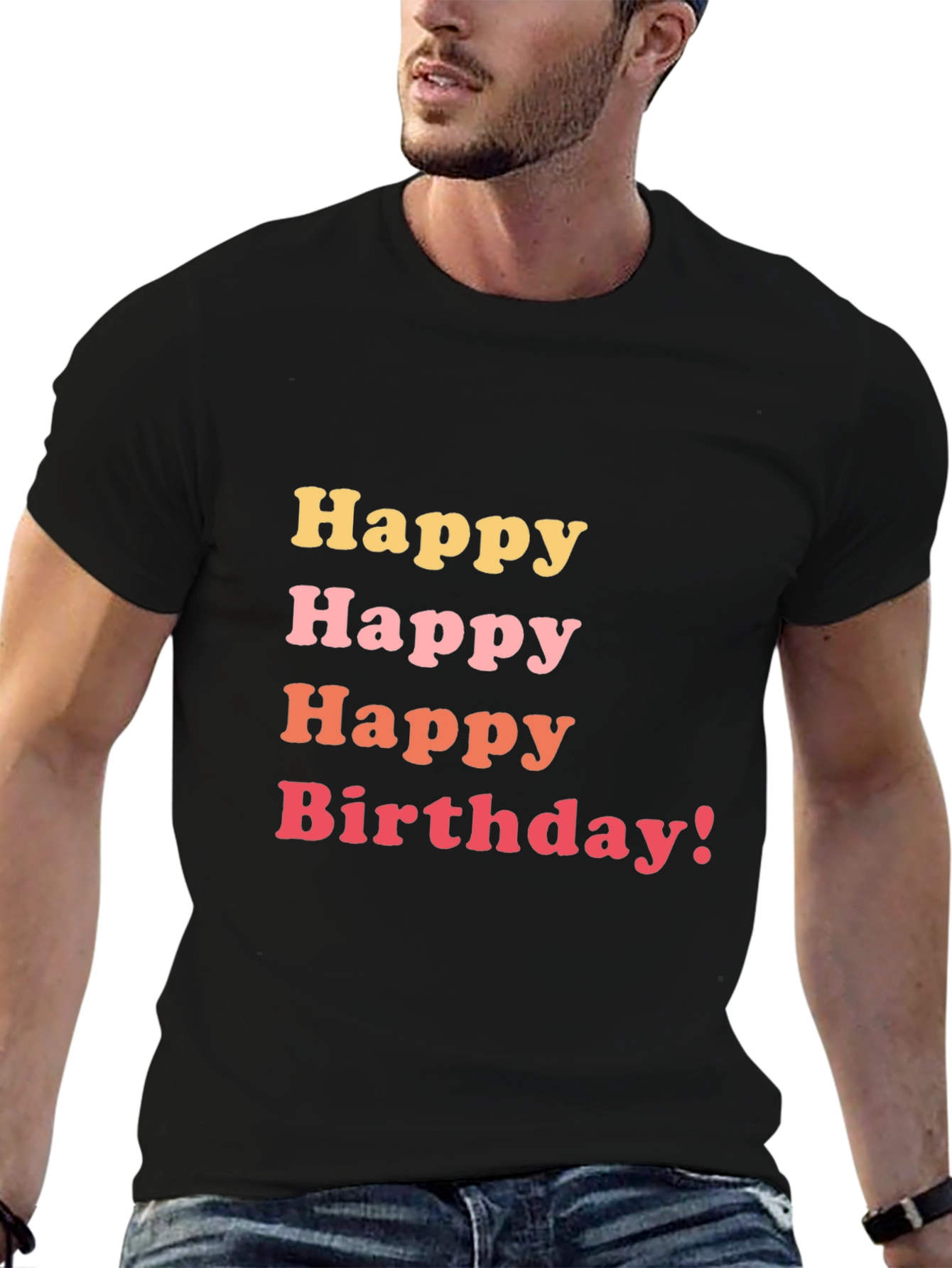Happy Birthday Graphic Tee - Black Cotton T-Shirt