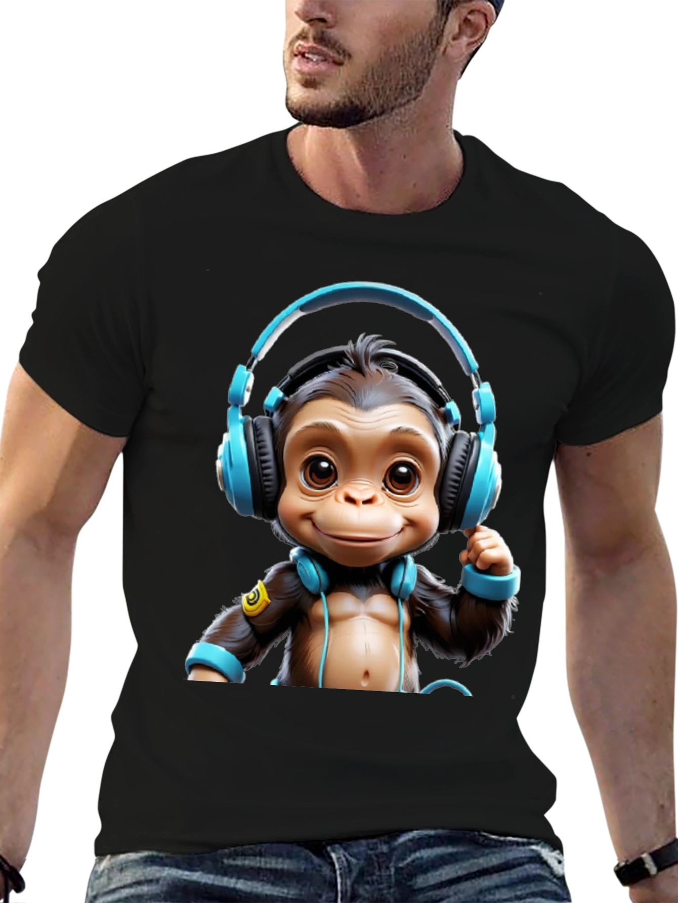 Monkey DJ Graphic Tee - Black Cotton Blend