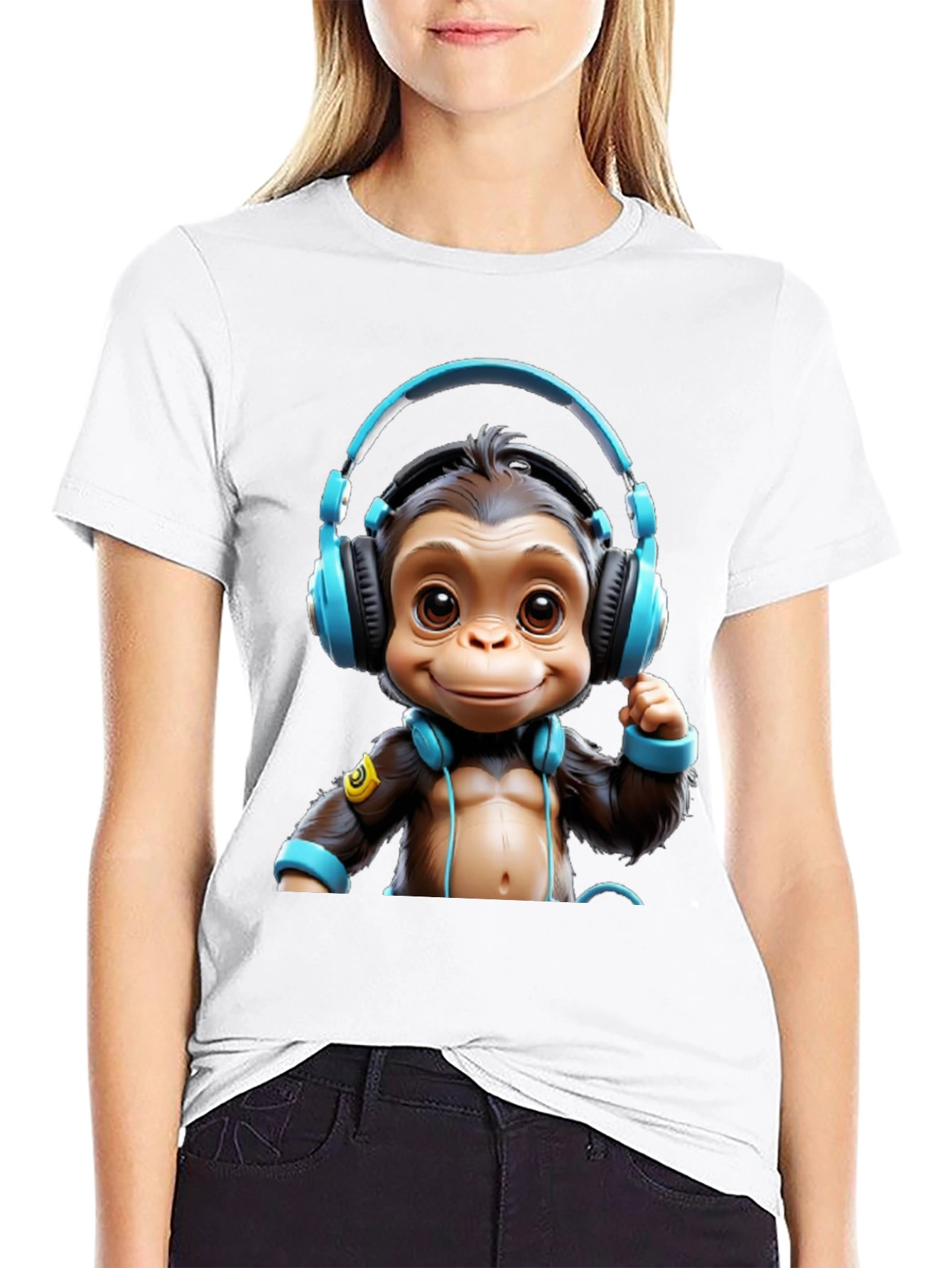 Monkey DJ Graphic Tee - Black Cotton Blend