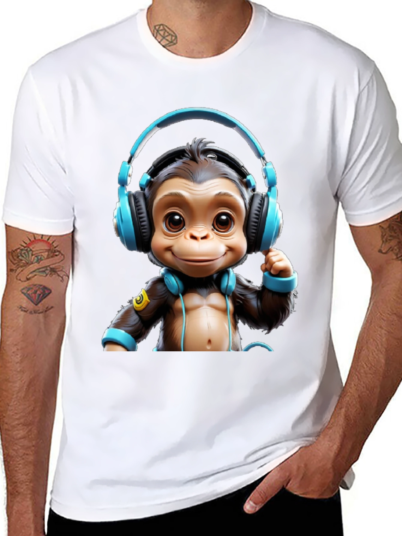 Monkey DJ Graphic Tee - Black Cotton Blend