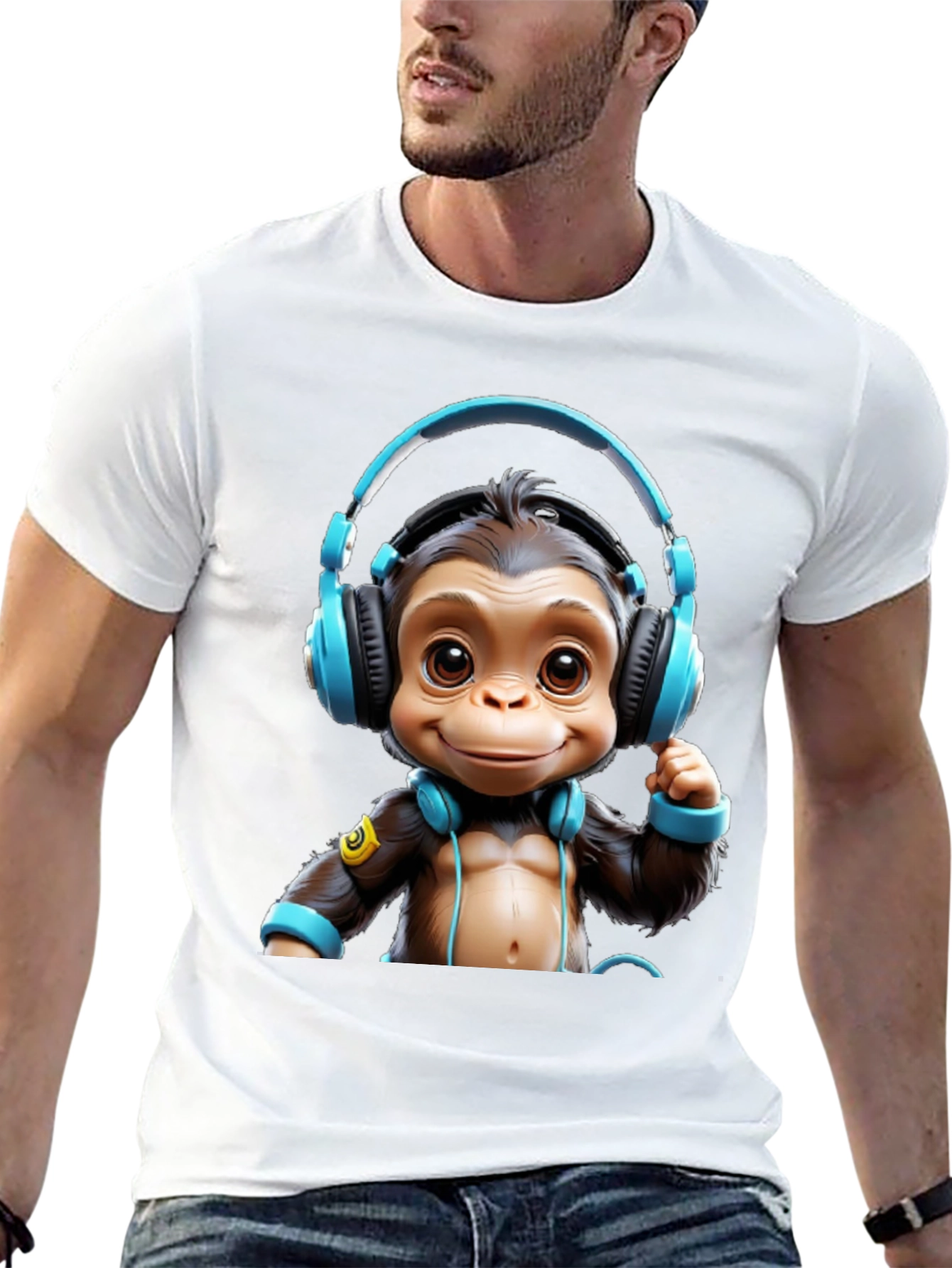 Monkey DJ Graphic Tee - Black Cotton Blend