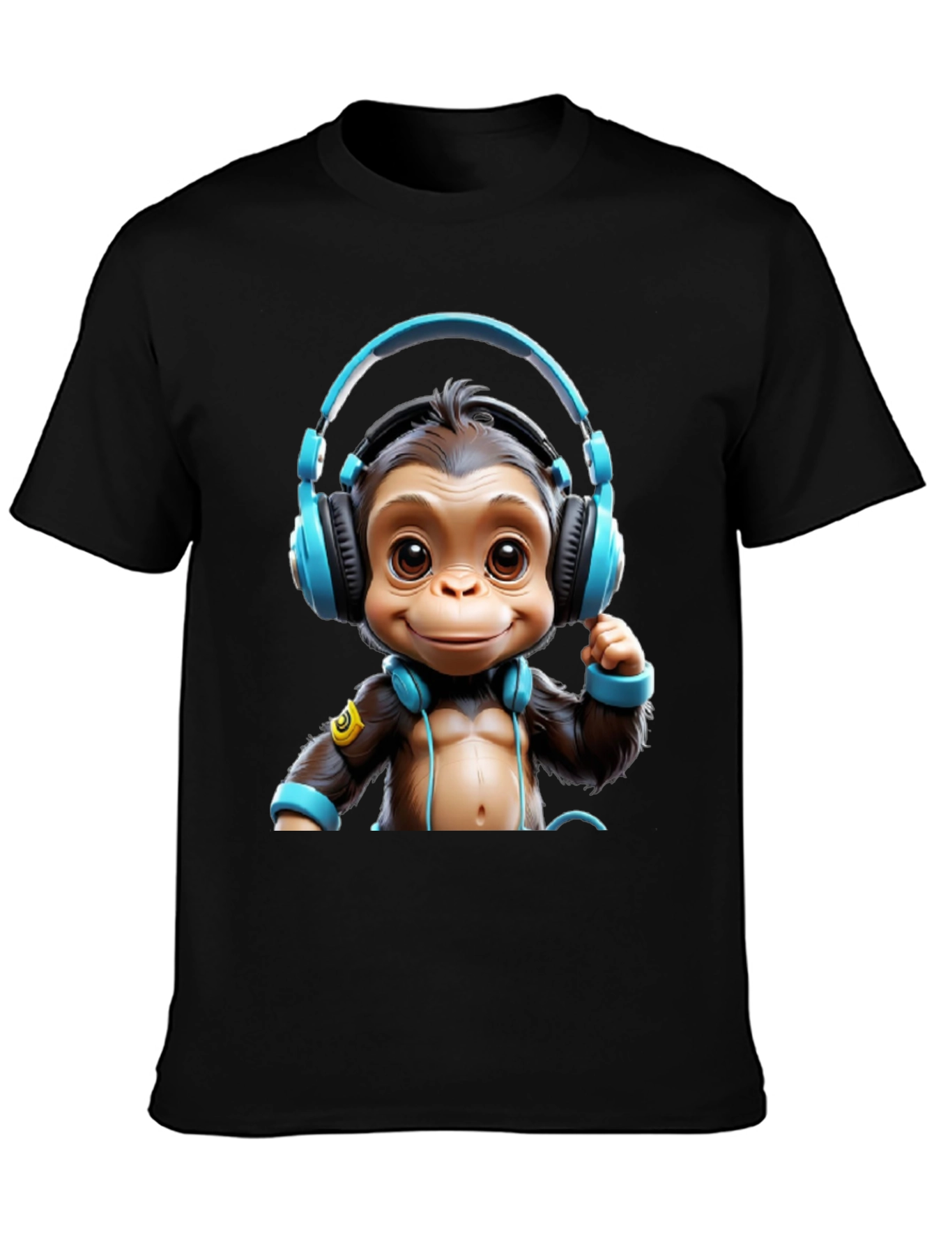 Monkey DJ Graphic Tee - Black Cotton Blend