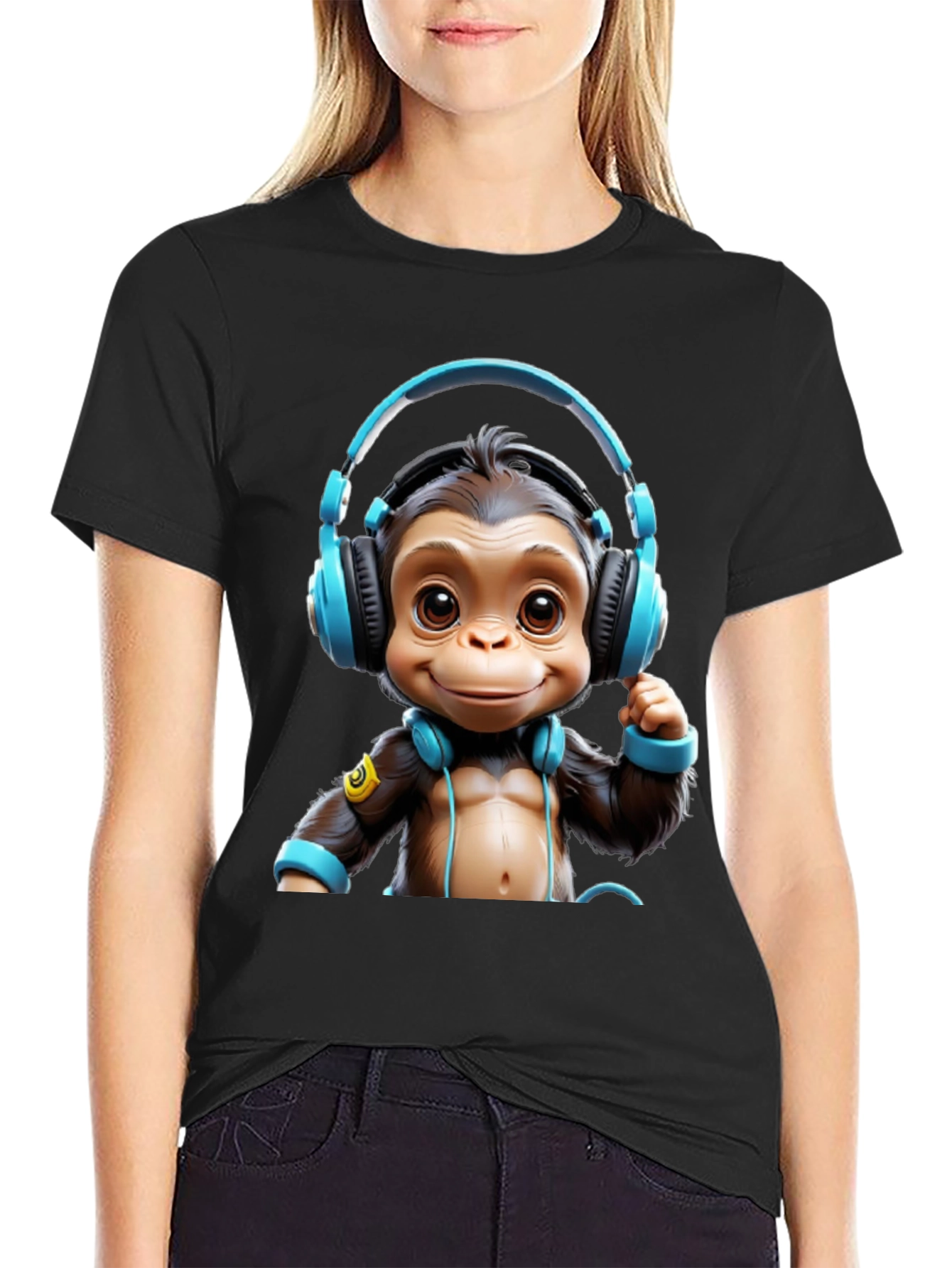 Monkey DJ Graphic Tee - Black Cotton Blend