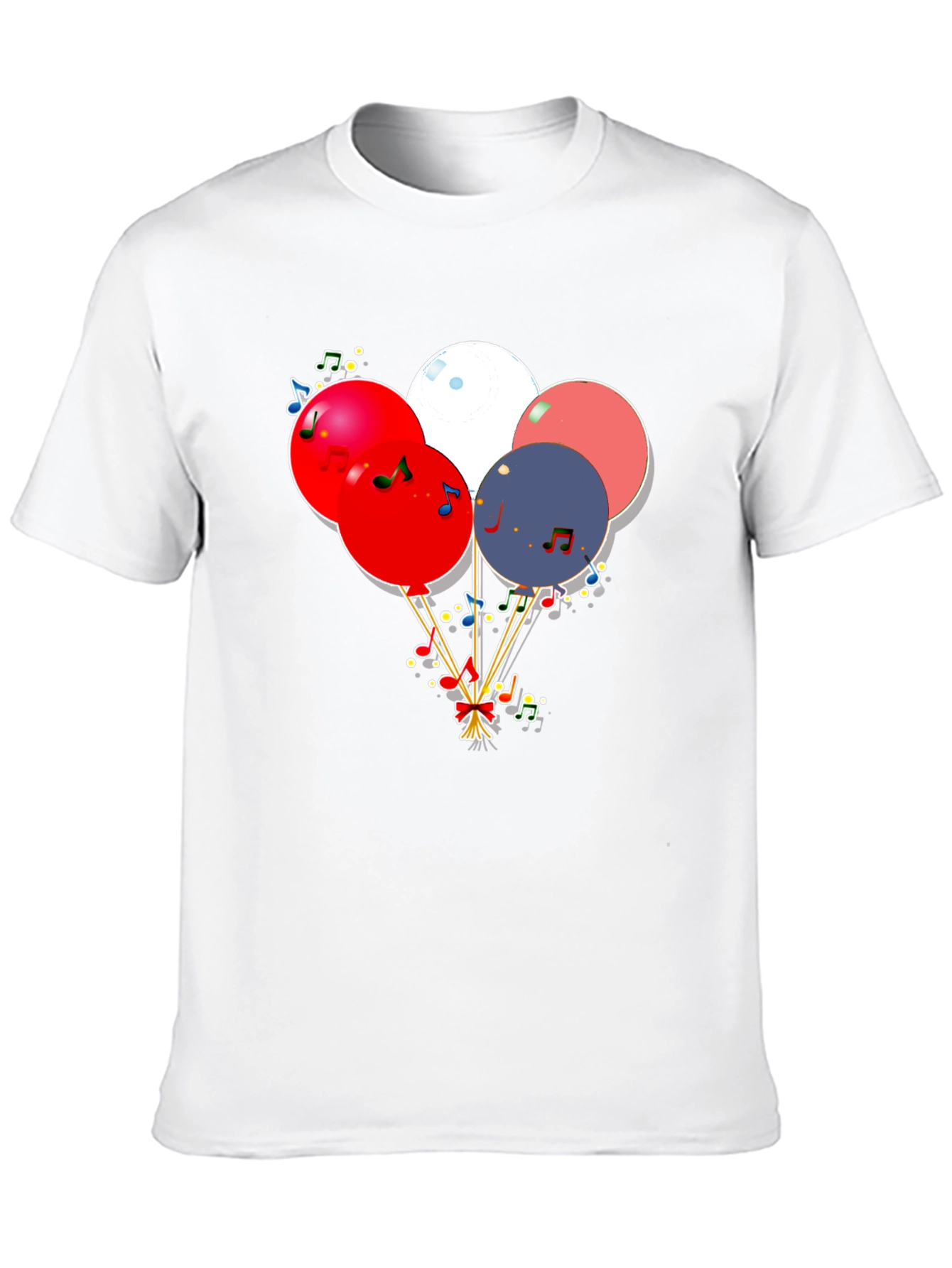 Festive Balloons & Music Notes Graphic Black T-Shirt