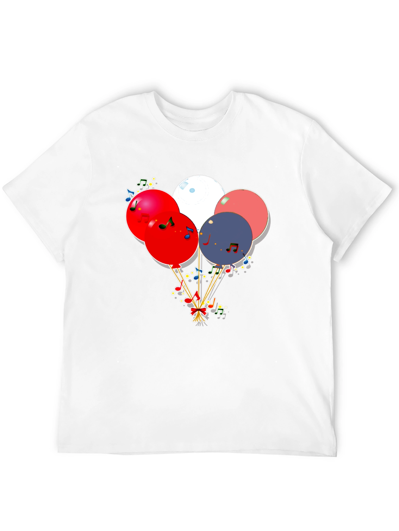 Festive Balloons & Music Notes Graphic Black T-Shirt