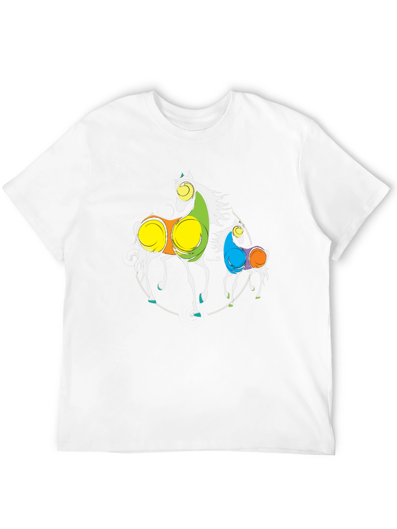 Abstract Horses Graphic Black T-Shirt
