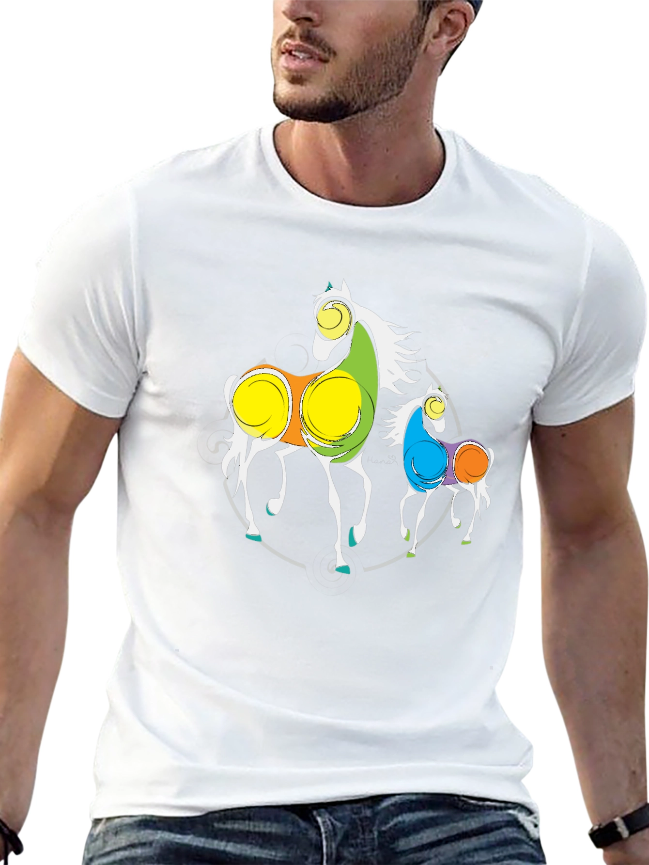Abstract Horses Graphic Black T-Shirt