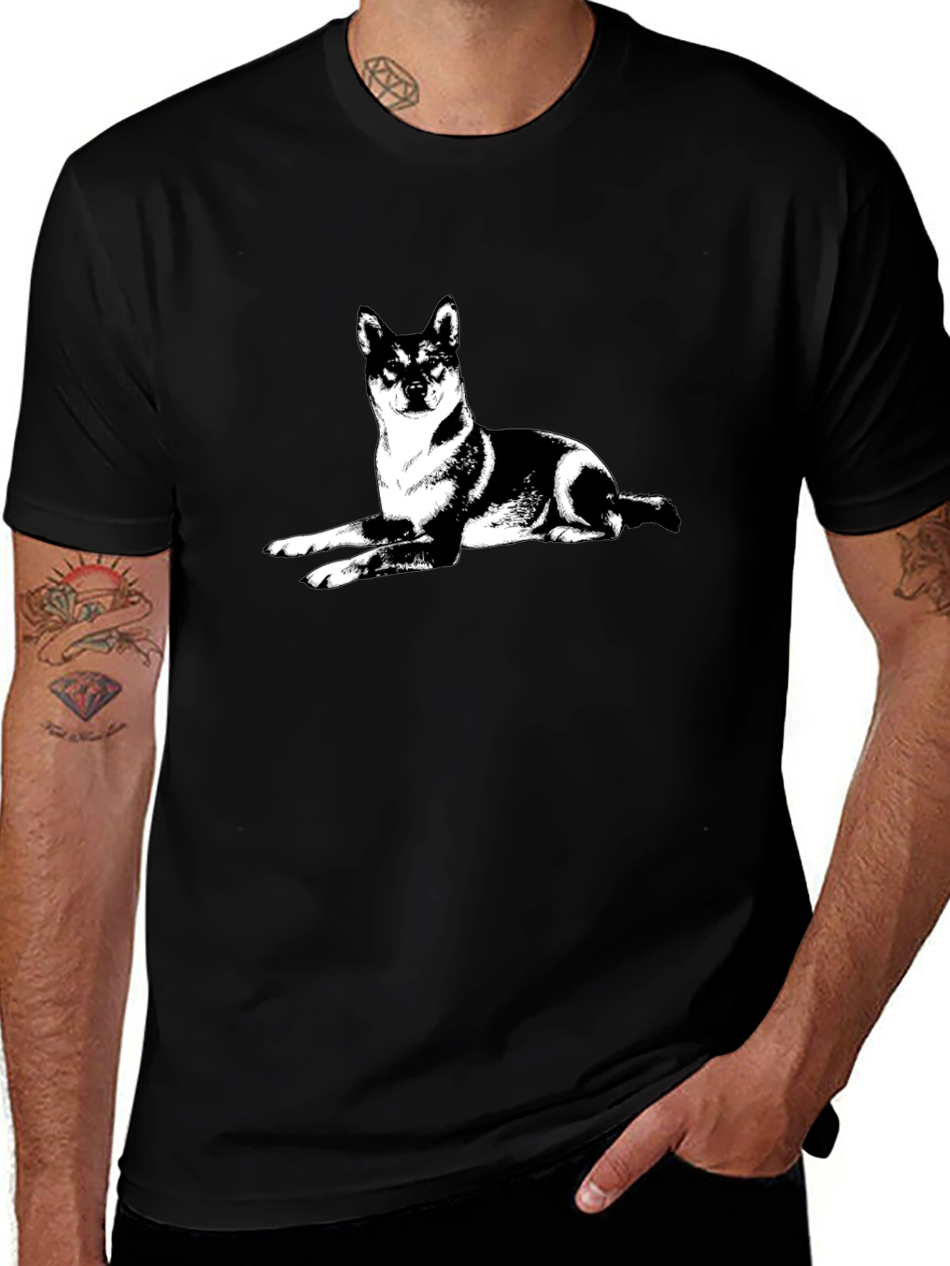 Shiba Inu Dog Graphic Tee - Black Cotton T-Shirt