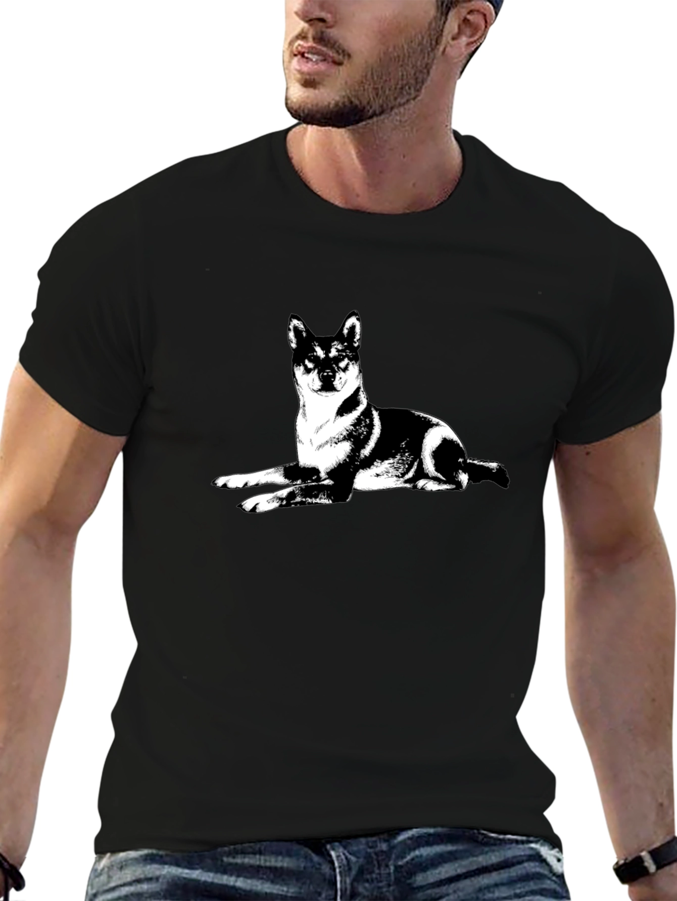 Shiba Inu Dog Graphic Tee - Black Cotton T-Shirt