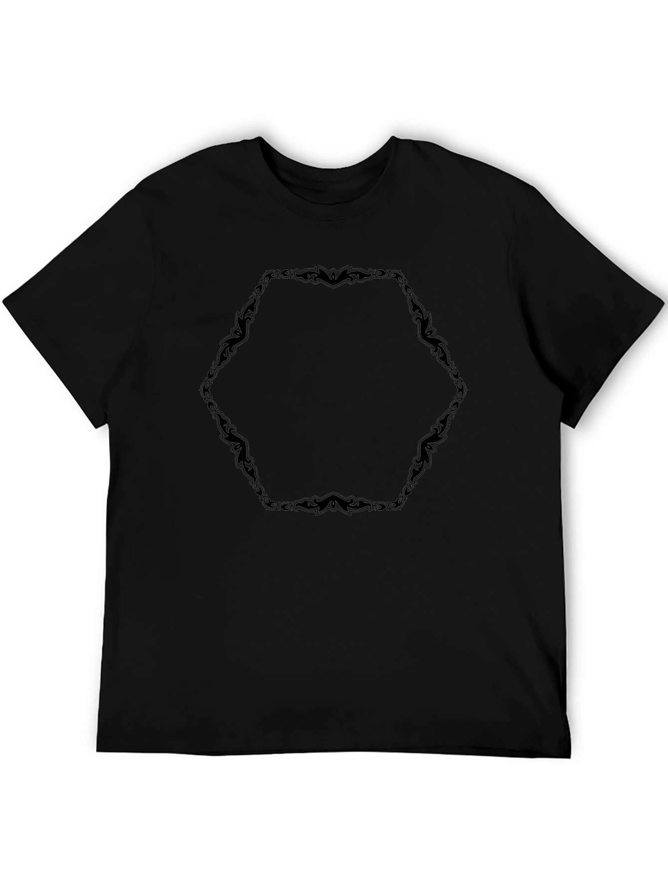 Mens Black Tee with Ornamental Hexagon Design