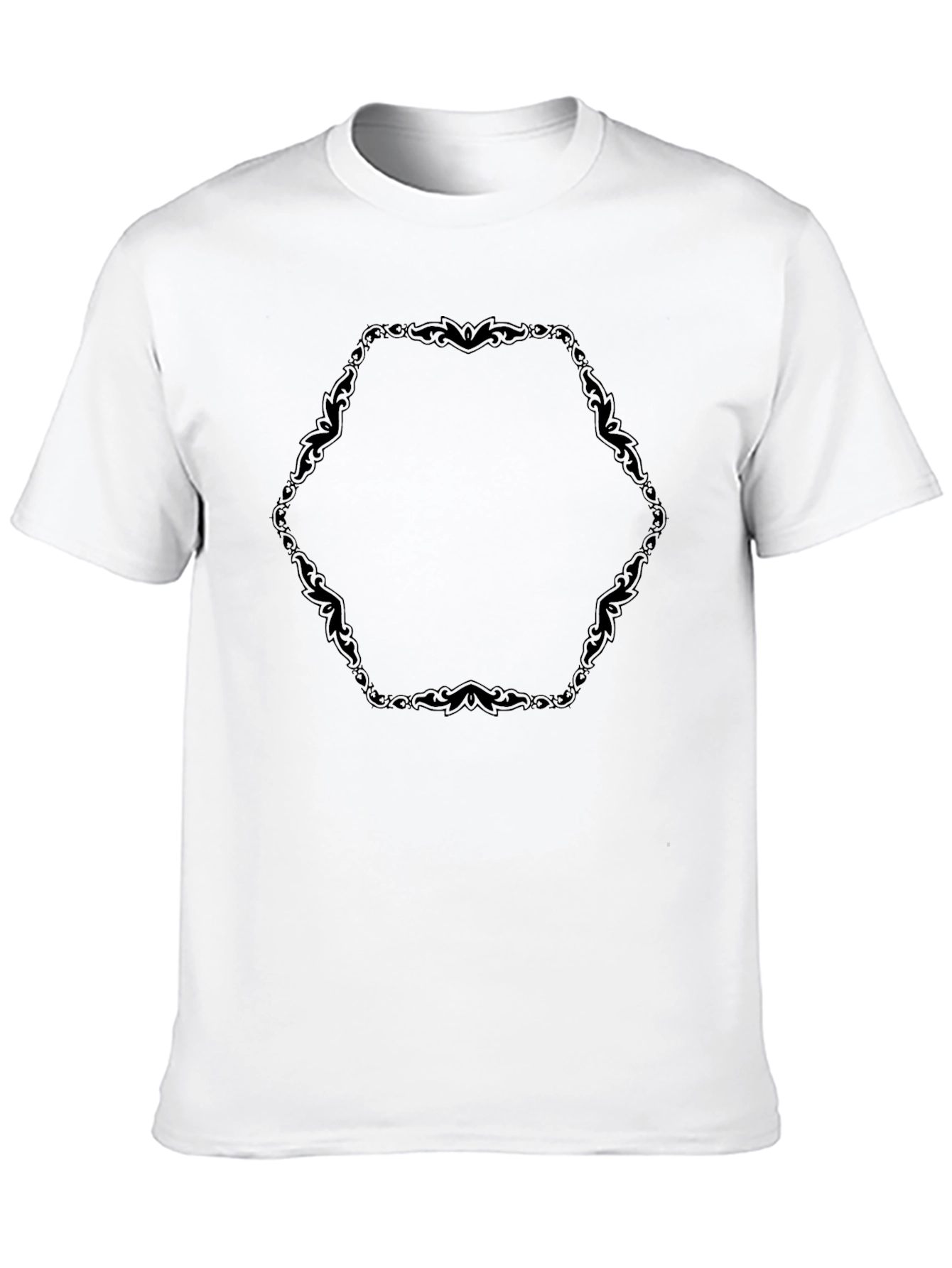 Mens Black Tee with Ornamental Hexagon Design