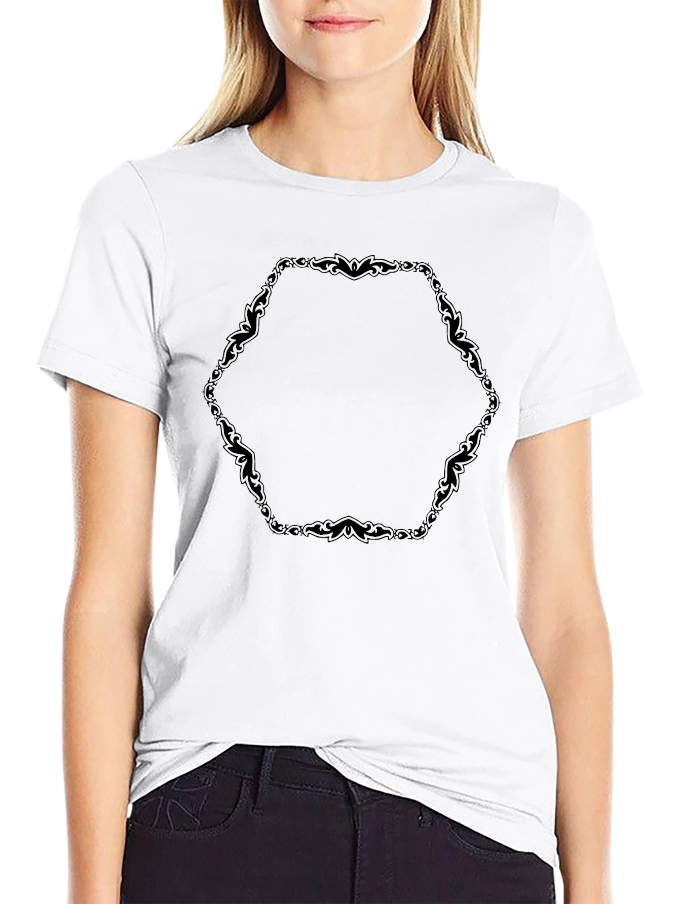 Mens Black Tee with Ornamental Hexagon Design
