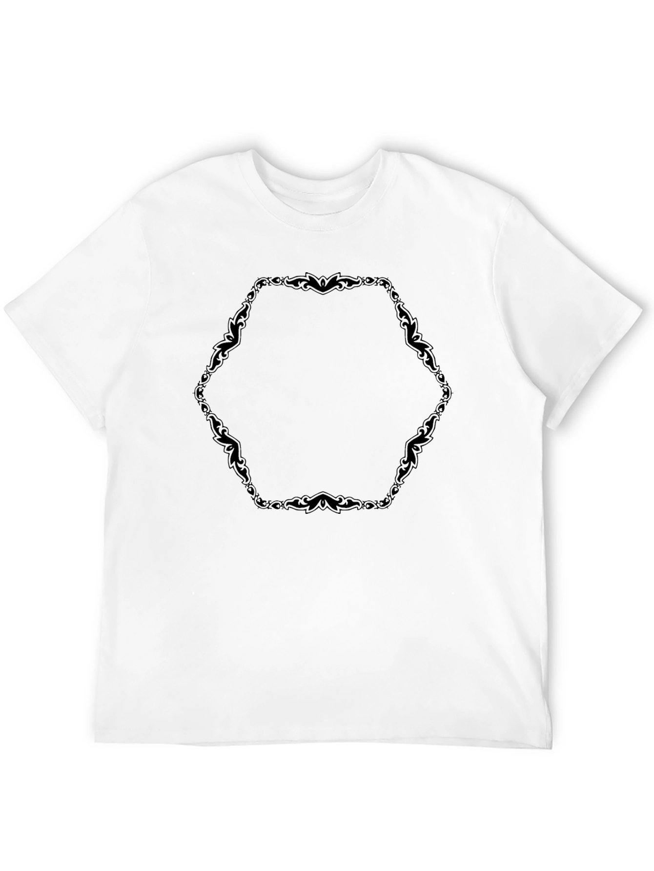 Mens Black Tee with Ornamental Hexagon Design
