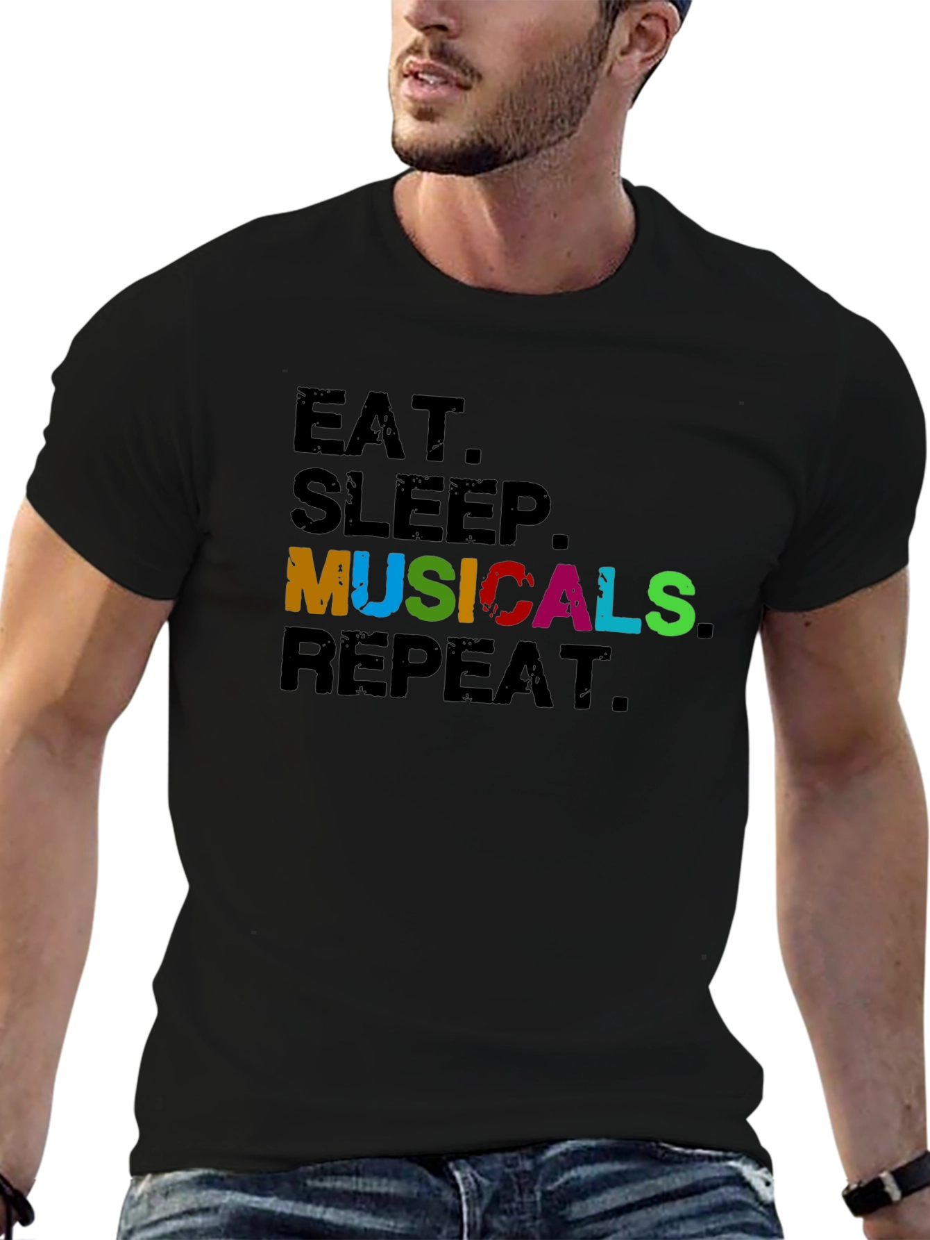 Eat Sleep Musicals Repeat Black T-Shirt