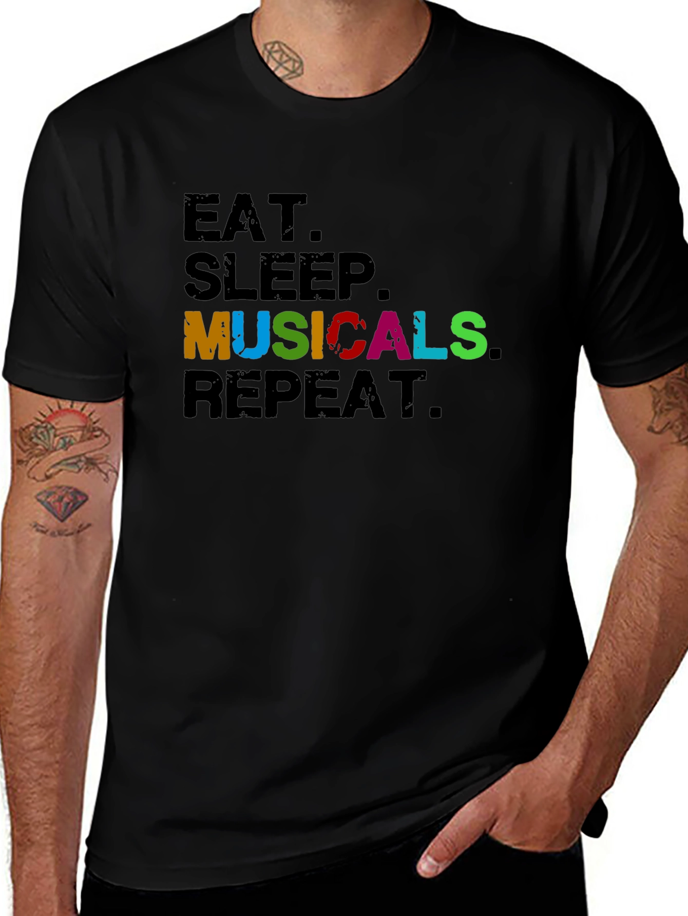 Eat Sleep Musicals Repeat Black T-Shirt