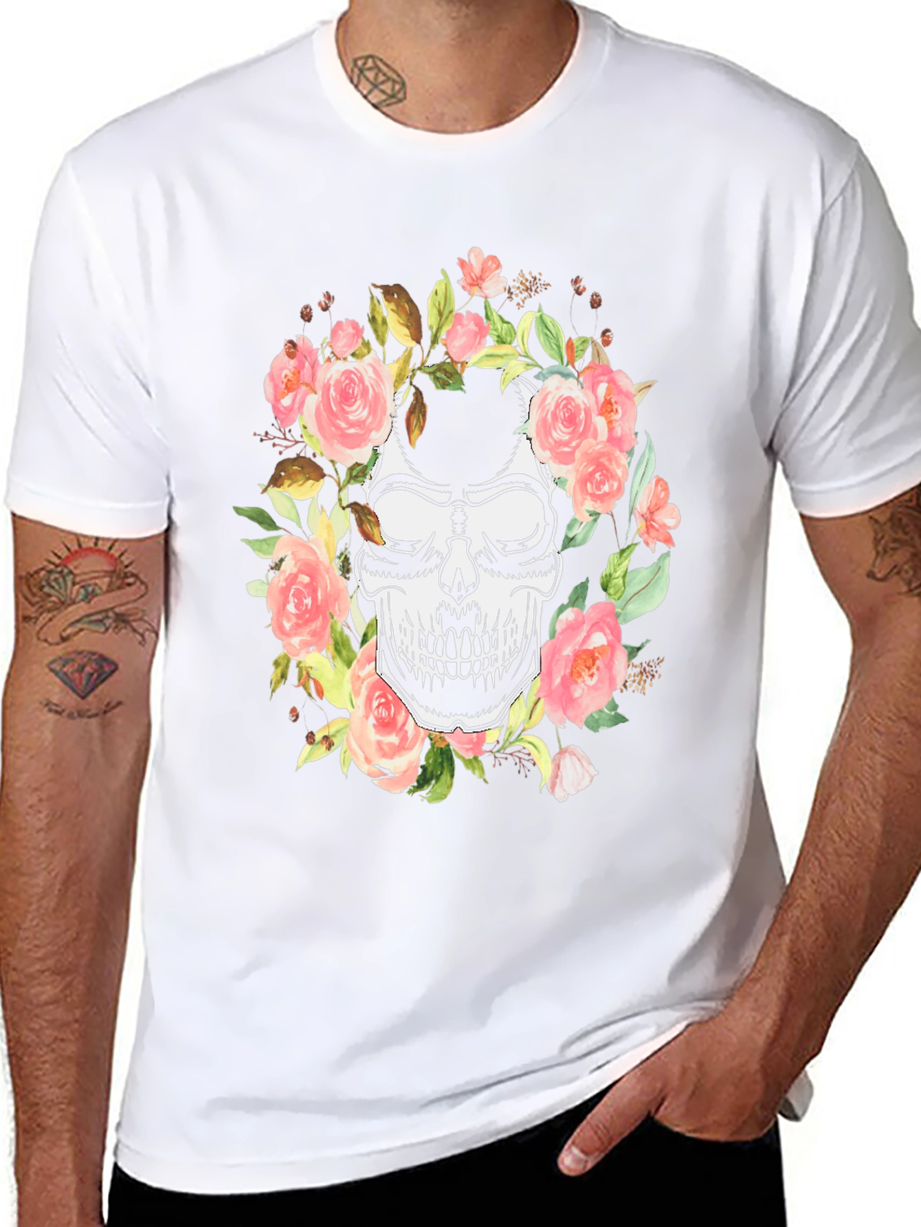 Floral Skull Graphic Black T-Shirt