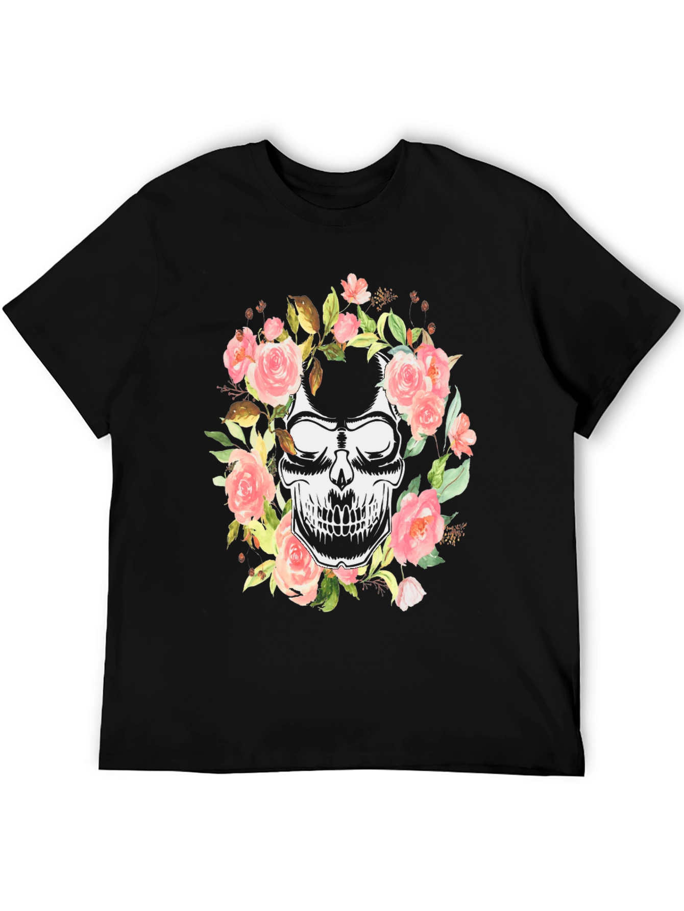 Floral Skull Graphic Black T-Shirt