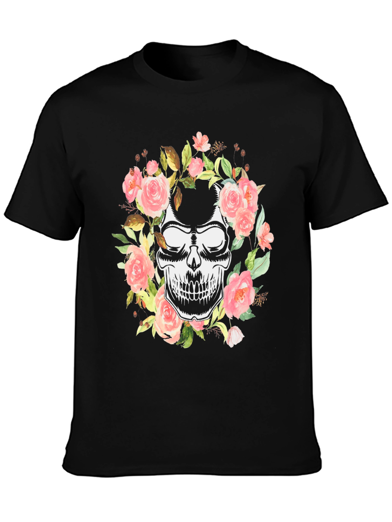 Floral Skull Graphic Black T-Shirt