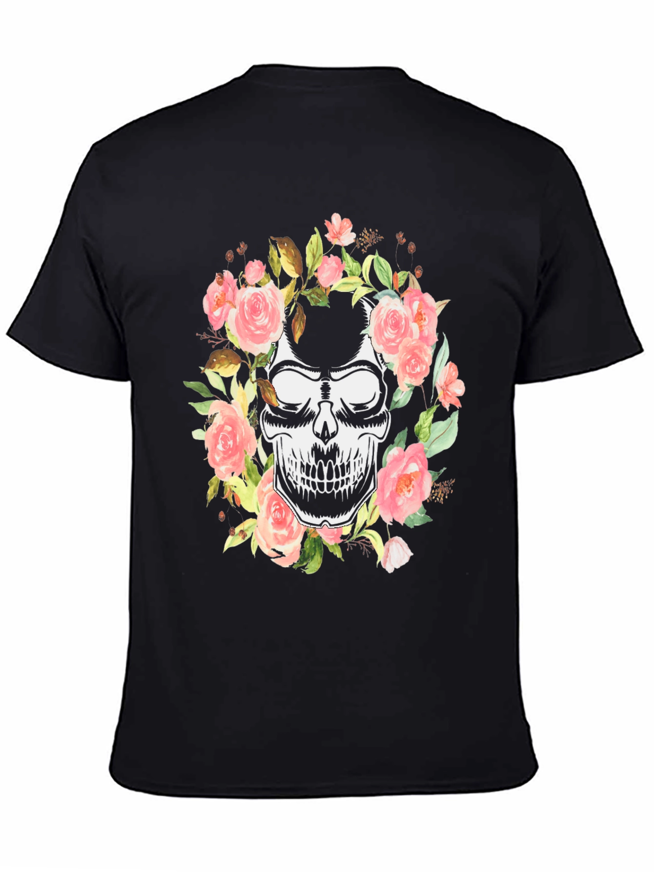 Floral Skull Graphic Black T-Shirt