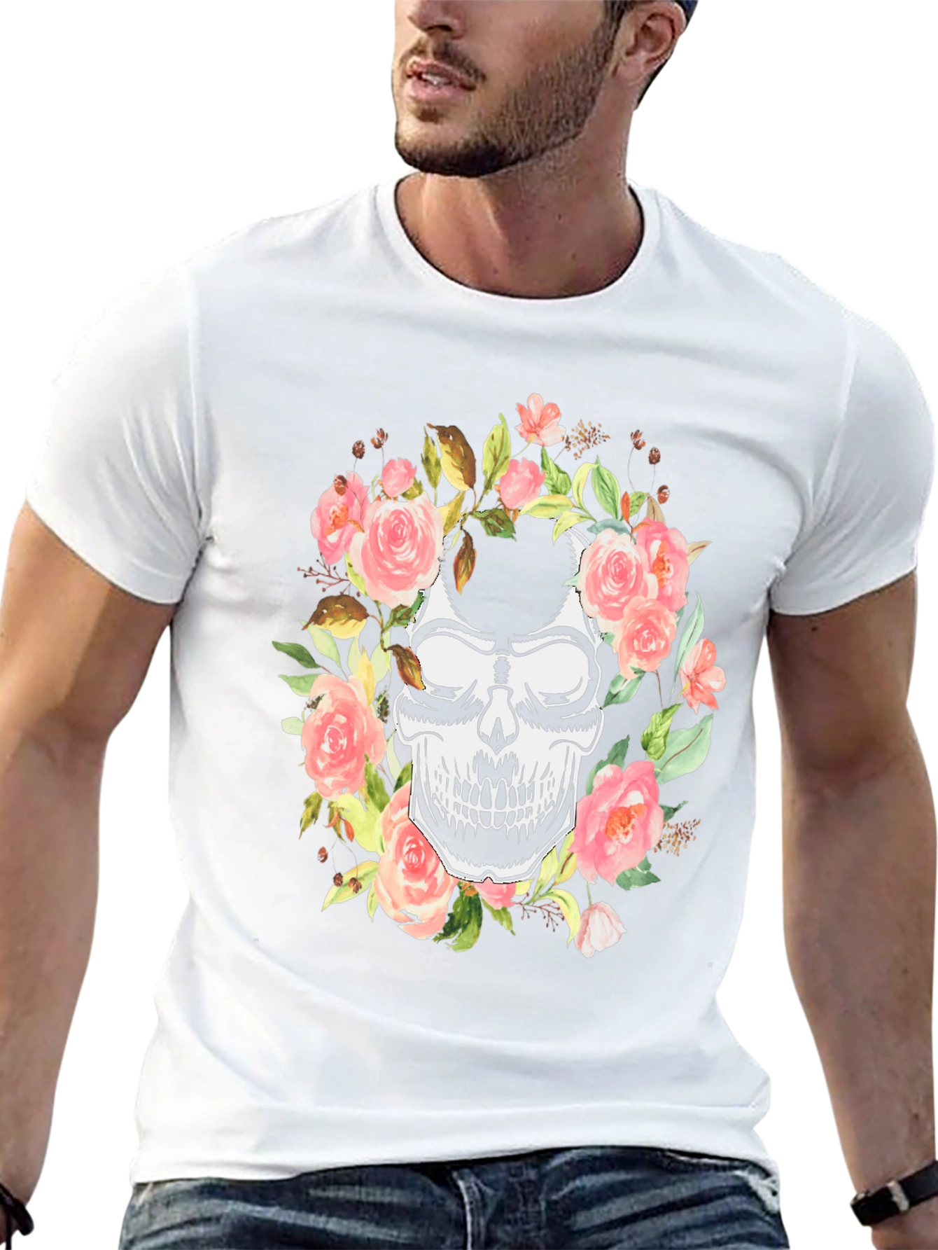 Floral Skull Graphic Black T-Shirt