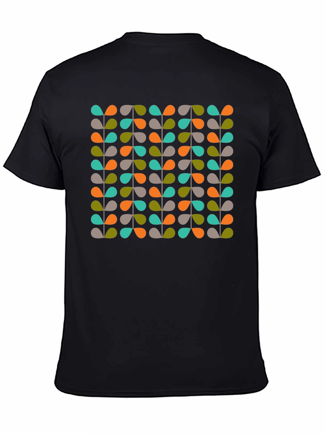 Retro Leaves Pattern Black T-Shirt