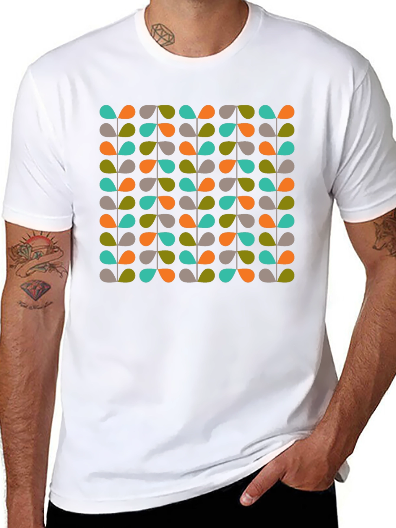 Retro Leaves Pattern Black T-Shirt