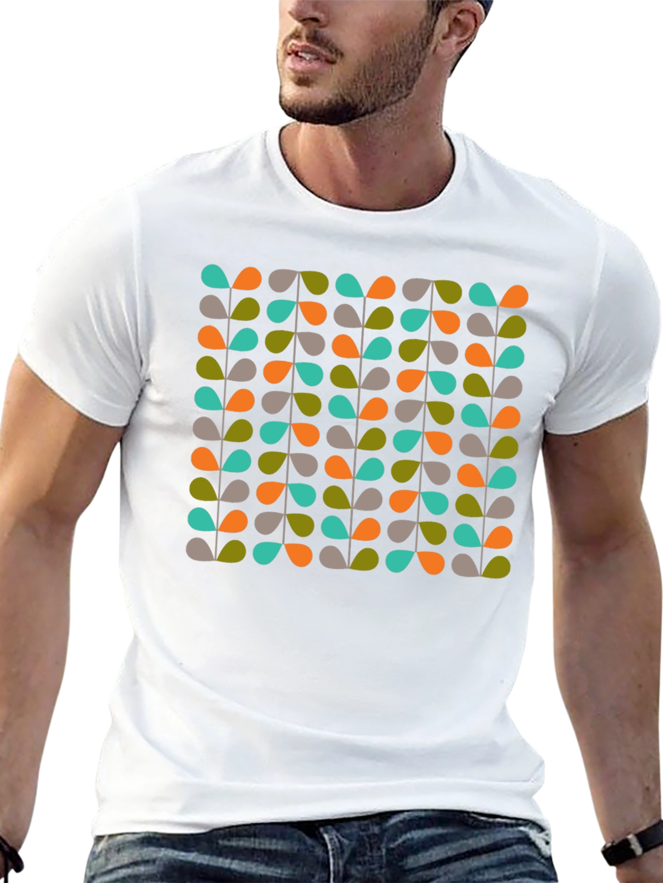 Retro Leaves Pattern Black T-Shirt