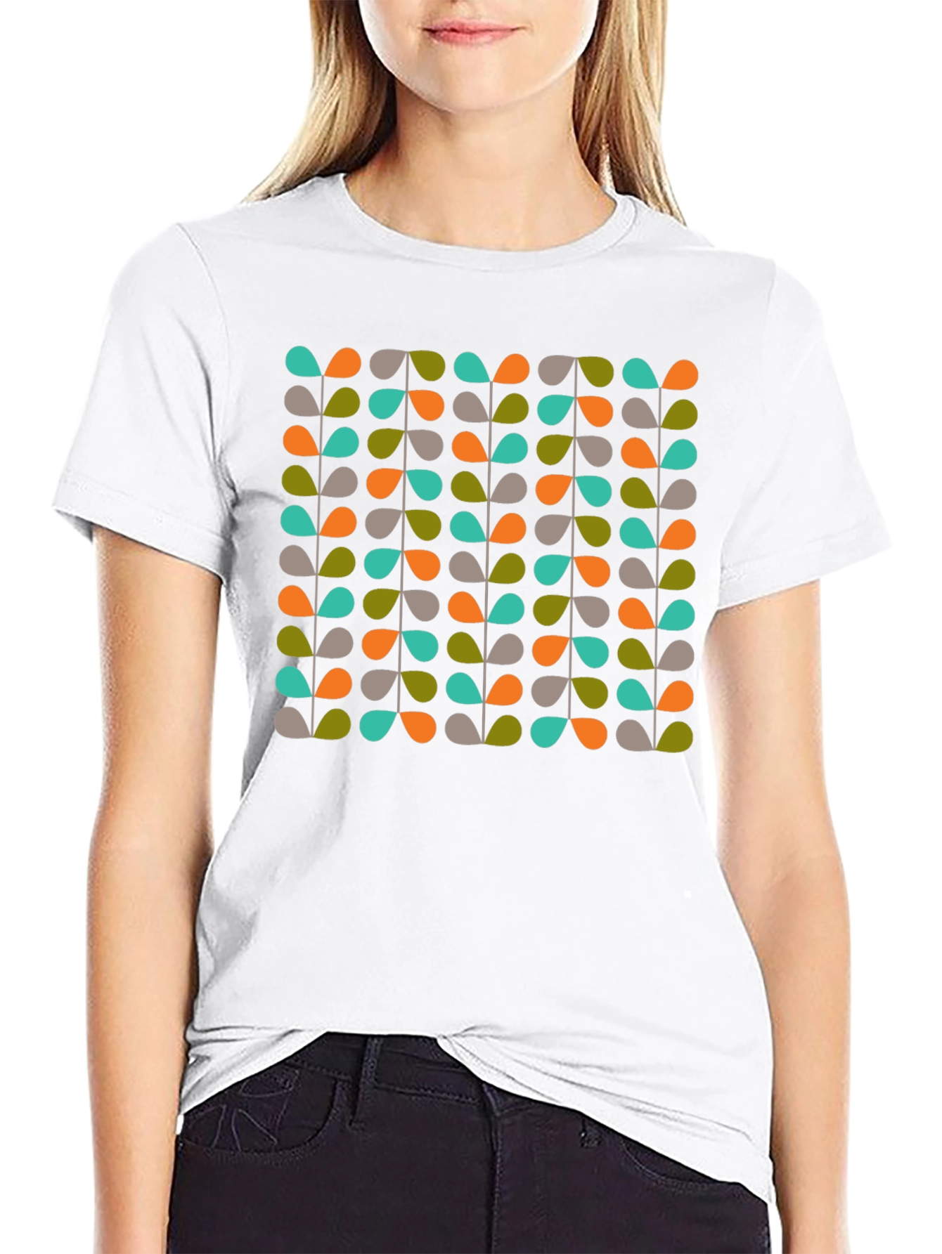 Retro Leaves Pattern Black T-Shirt