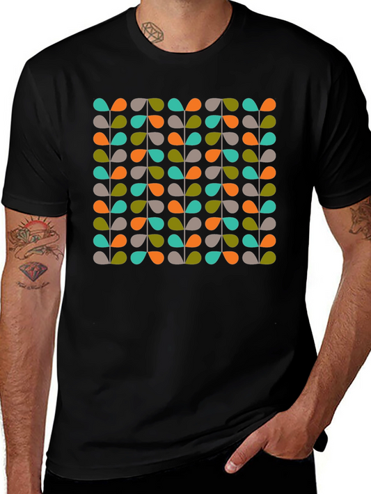 Retro Leaves Pattern Black T-Shirt