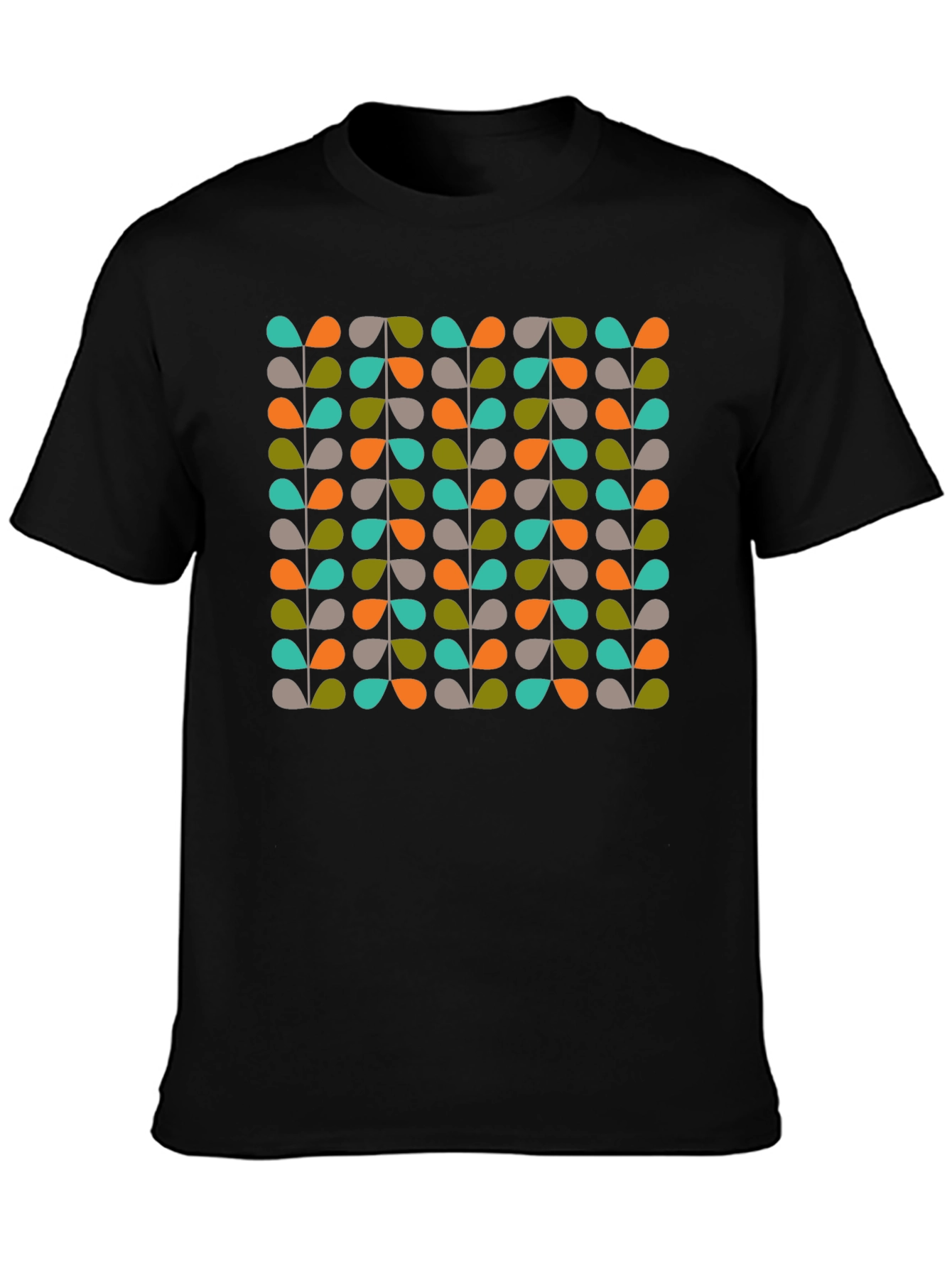 Retro Leaves Pattern Black T-Shirt