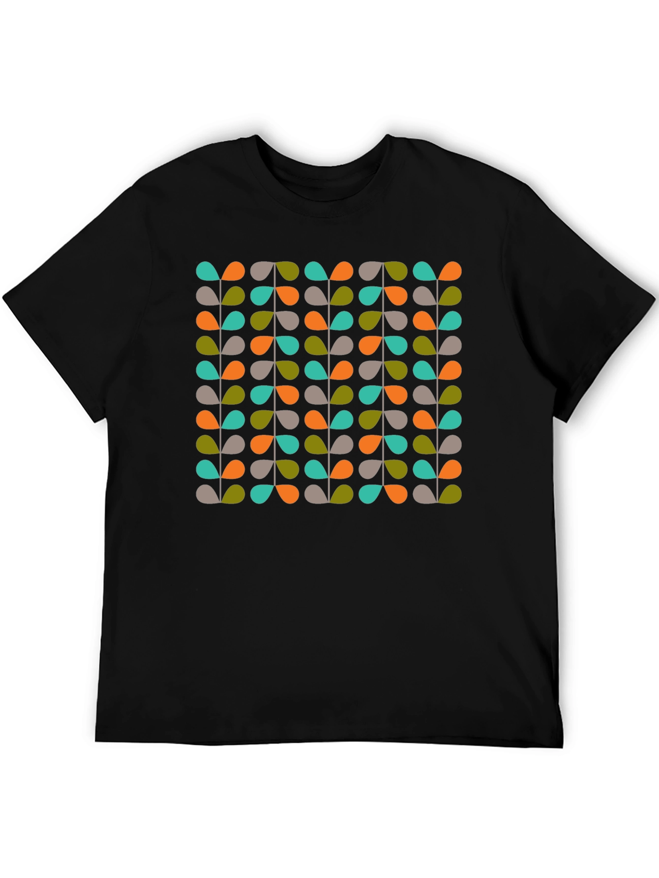 Retro Leaves Pattern Black T-Shirt