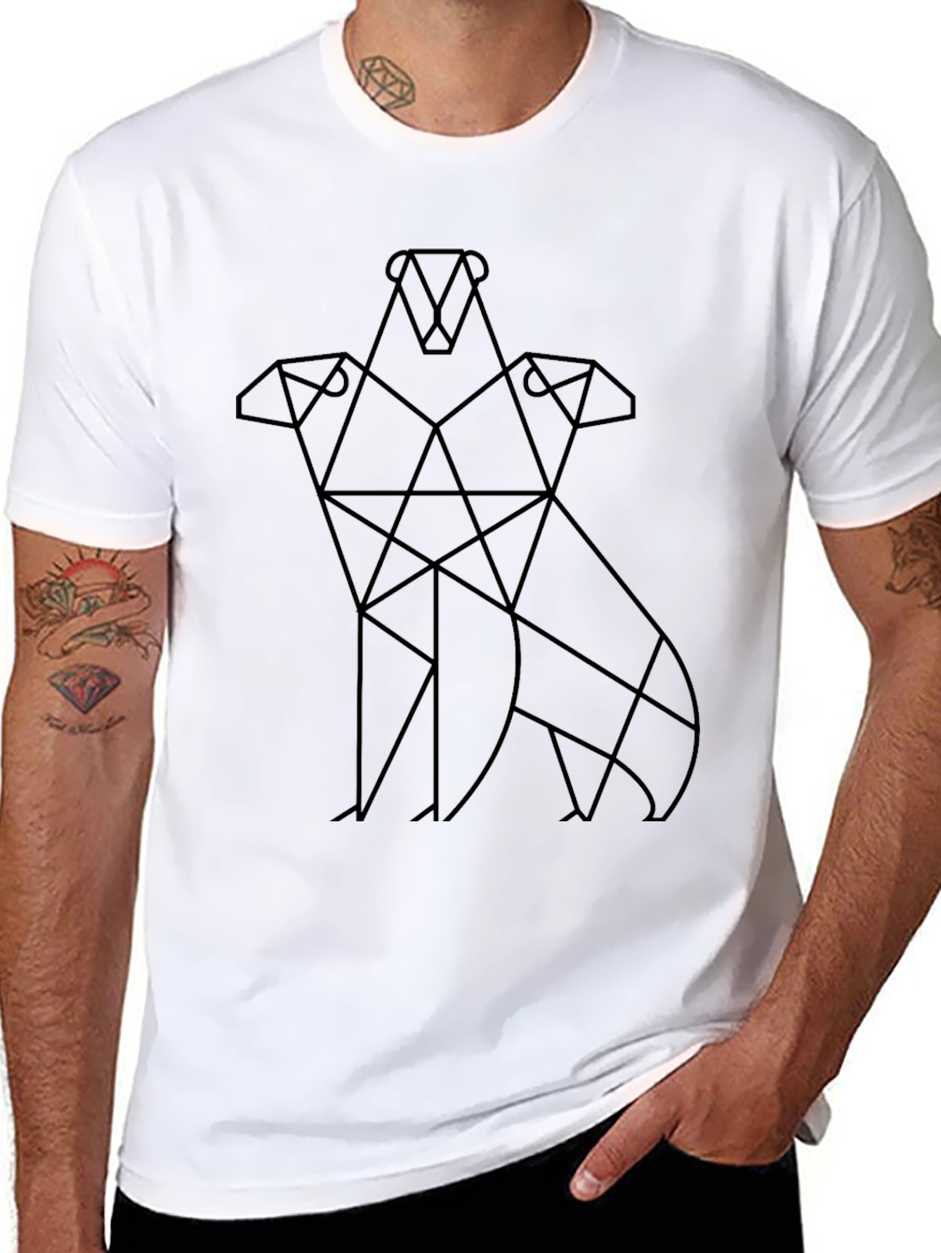 Abstract Geometric Three Headed Dog T-Shirt