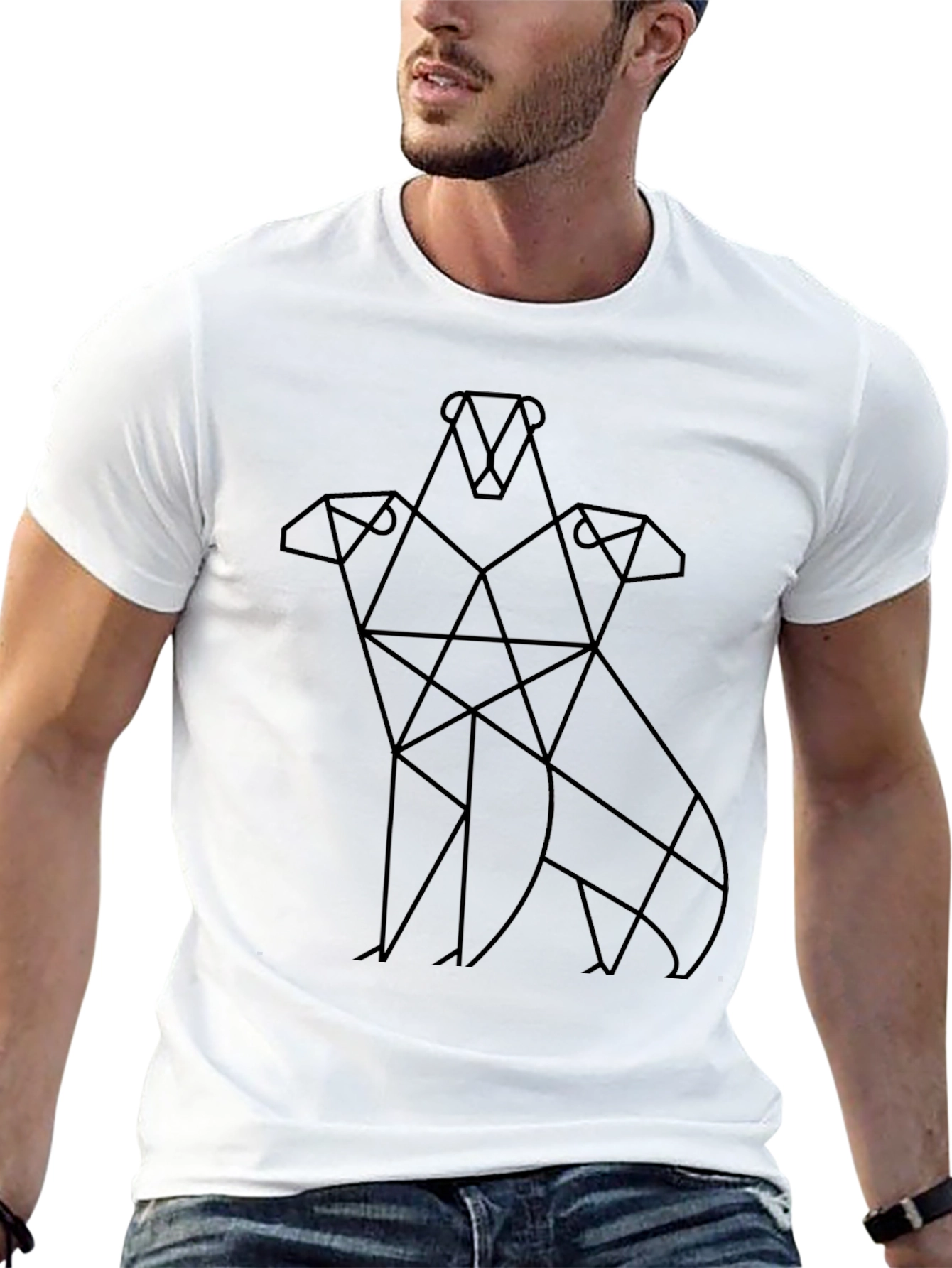 Abstract Geometric Three Headed Dog T-Shirt