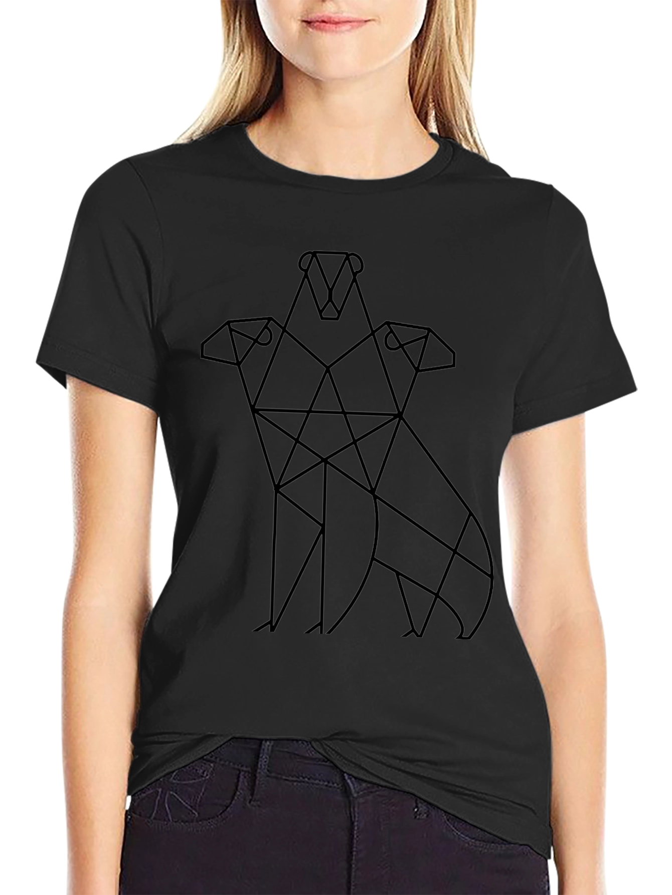 Abstract Geometric Three Headed Dog T-Shirt