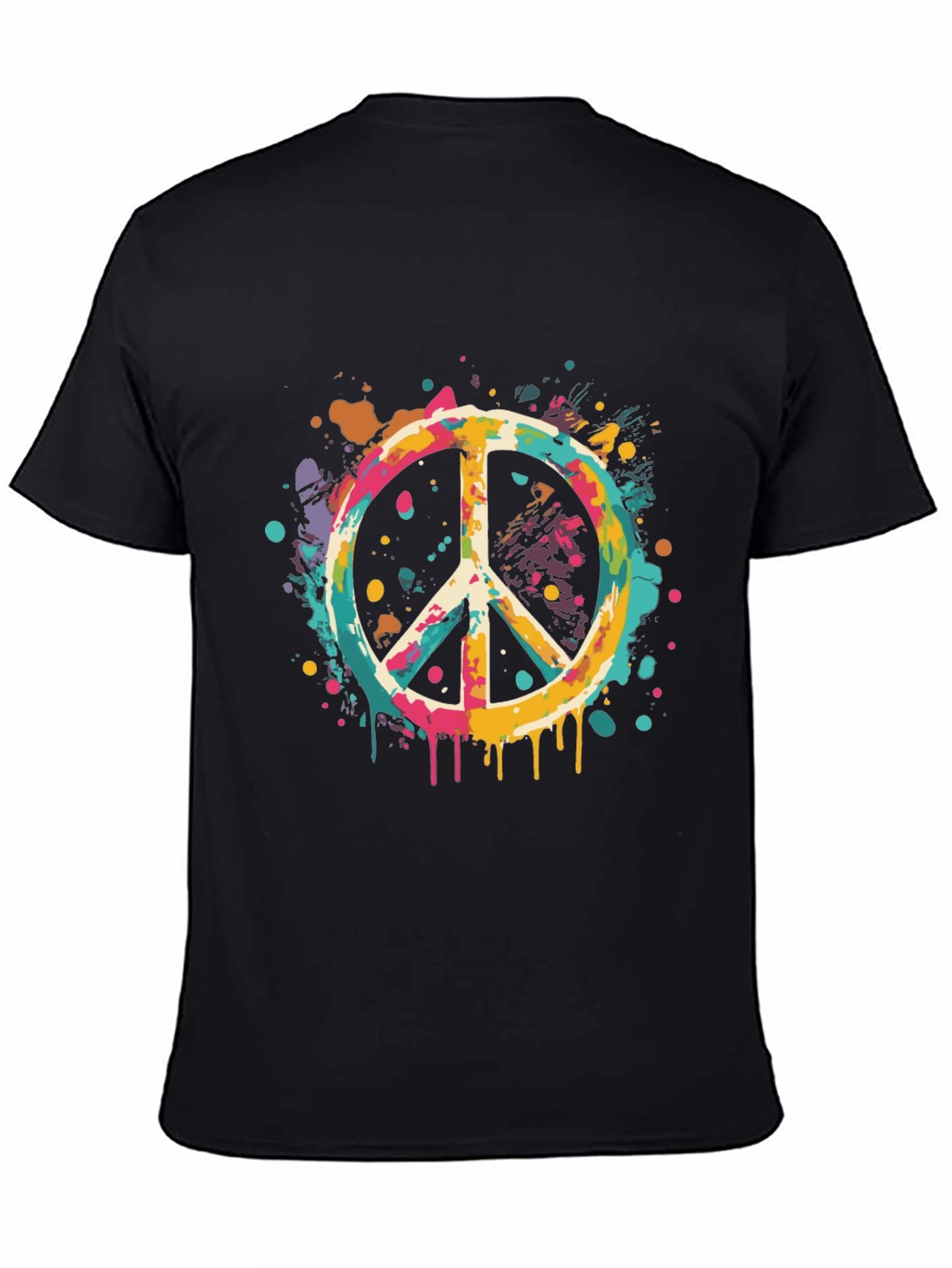Retro Peace Sign Graphic Tee - Mens Black T-Shirt