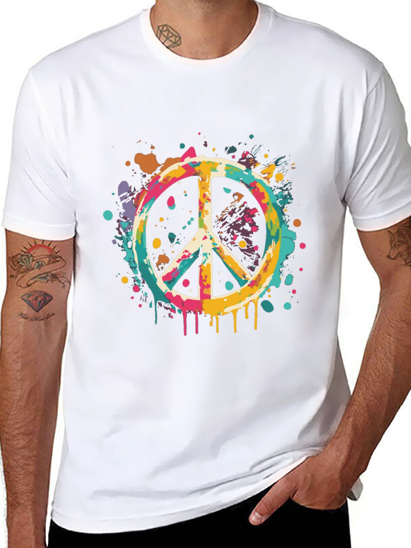 Retro Peace Sign Graphic Tee - Mens Black T-Shirt